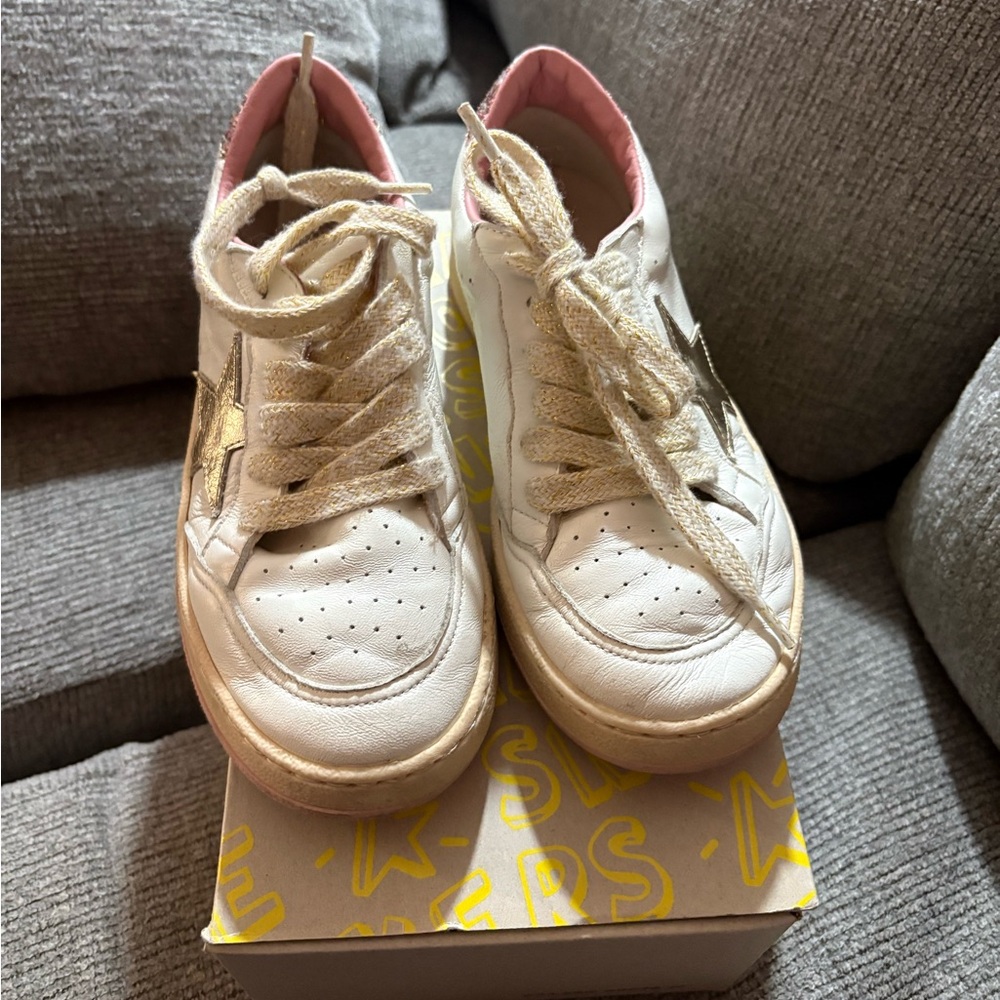 Golden Goose White Sneakers with Pink and Gold Accents